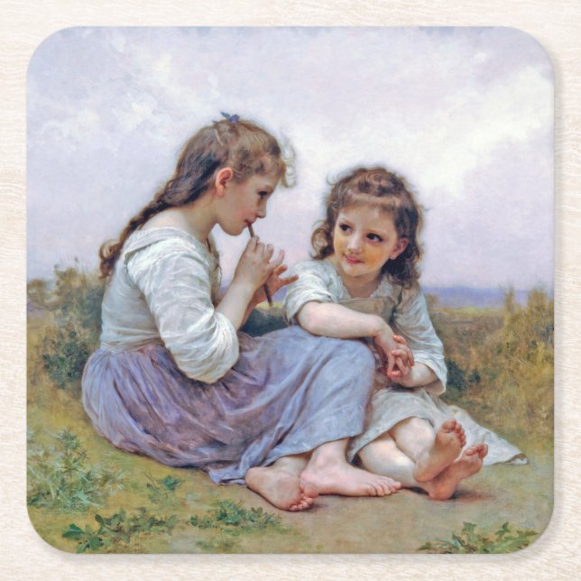 Posavasos Cuadrado De Papel Hermanas de Bouguereau (Anverso)