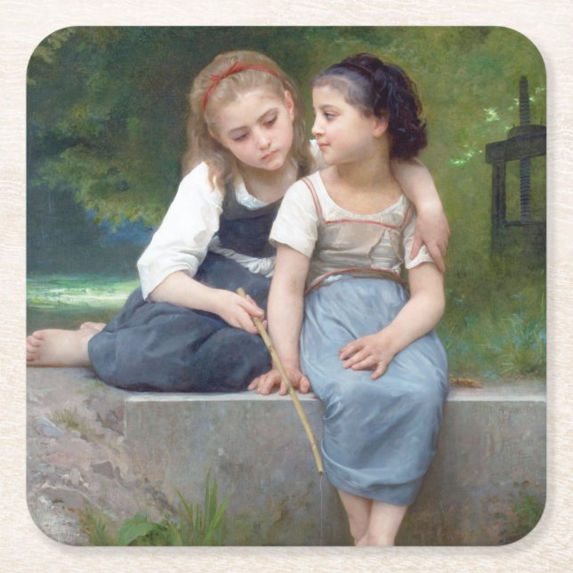 Posavasos Cuadrado De Papel Hermanas de Bouguereau (Anverso)