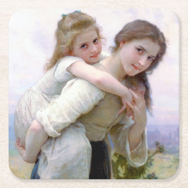 Posavasos Cuadrado De Papel Hermanas de Bouguereau (Anverso)