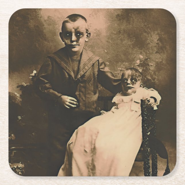 Posavasos Cuadrado De Papel Hermanos Zombie (Anverso)