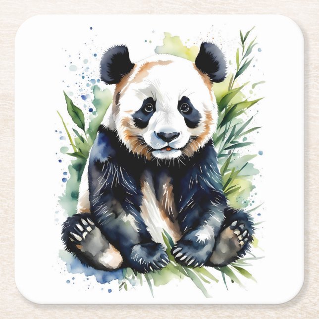 Posavasos Cuadrado De Papel Hermosa acuarela Panda Bear (Anverso)