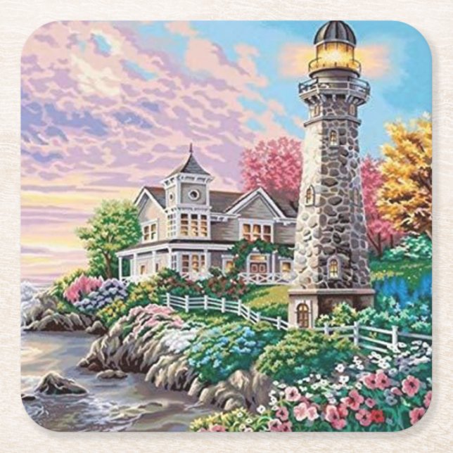 Posavasos Cuadrado De Papel Hermosa casa de campo de faro (Anverso)