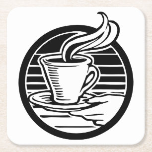Posavasos Cuadrado De Papel Hermosa Copa de Café y juego de montaña de dibujos