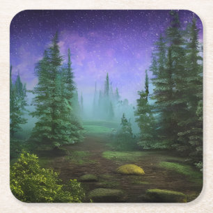 Posavasos Cuadrado De Papel Hermosa escena de la naturaleza Moonlight
