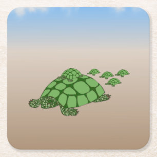 Posavasos Cuadrado De Papel Hermosa familia de tortugas