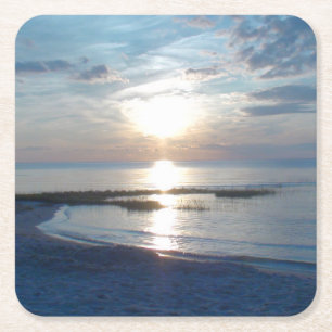 Posavasos Cuadrado De Papel Hermosa montaña oceánica de sol