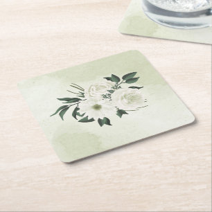 Posavasos Cuadrado De Papel hermosa vegetación floral blanca
