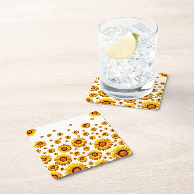 Posavasos Cuadrado De Papel Hermosas flores amarillas (In situ)