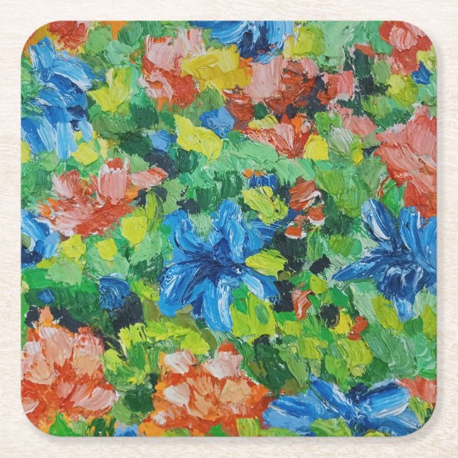 Posavasos Cuadrado De Papel Hermosas flores Bellas Artes (Anverso)