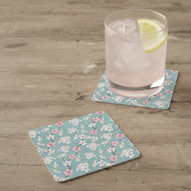 Posavasos Cuadrado De Papel Hermosas flores de cerezo rústico (Subido por el creador)