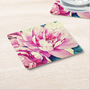 Posavasos Cuadrado De Papel Hermosas flores en el exterior