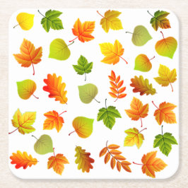 Posavasos Cuadrado De Papel Hermosas hojas de otoño sobre blanco