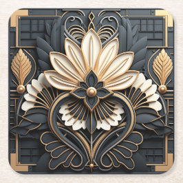 Posavasos Cuadrado De Papel Hermoso Art Deco dorado negro blanco elegante