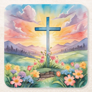 Posavasos Cuadrado De Papel Hermoso arte de acuarela de Pascua