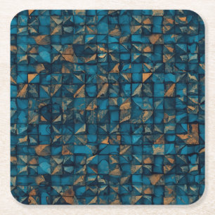 Posavasos Cuadrado De Papel Hermoso aspecto de patchwork en verde azulado oscu