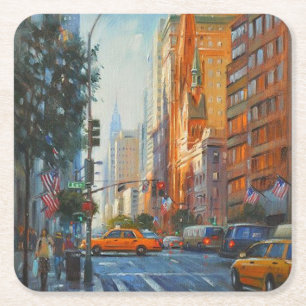 Posavasos Cuadrado De Papel Hermoso Bella Artes de Cityscape Downtown