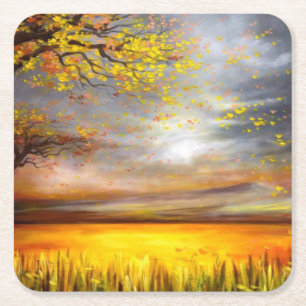 Posavasos Cuadrado De Papel Hermoso Bella Artes Sunny Meadow