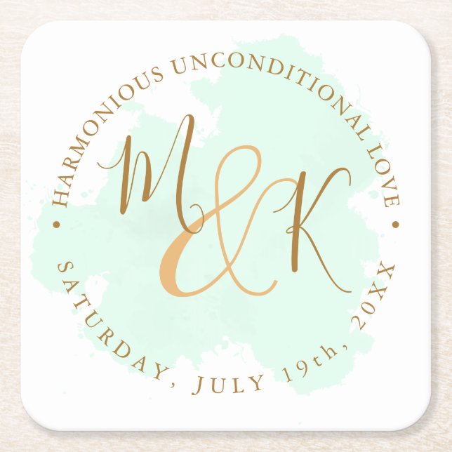 Posavasos Cuadrado De Papel Hermoso Boda elegante de Boho Lime Green (Anverso)