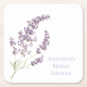 Posavasos Cuadrado De Papel Hermoso Chorro Nupcial Floral Lavanda