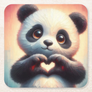 Posavasos Cuadrado De Papel Hermoso corazón de amor Panda