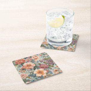 Posavasos Cuadrado De Papel Hermoso cuadro de flores florales vintage