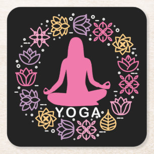 Posavasos Cuadrado De Papel Hermoso diseño floral de postura de yoga