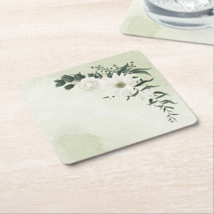 Posavasos Cuadrado De Papel hermoso follaje floral blanco