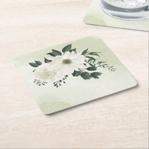 Posavasos Cuadrado De Papel hermoso follaje floral blanco