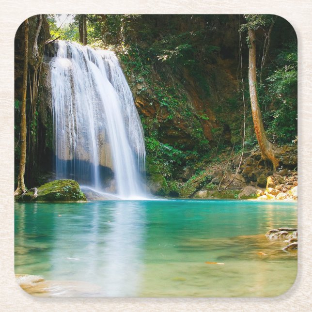 Posavasos Cuadrado De Papel Hermoso juego de montaña de cascada (Anverso)