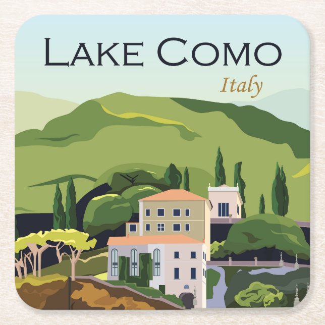 Posavasos Cuadrado De Papel Hermoso lago Como Italia (Anverso)
