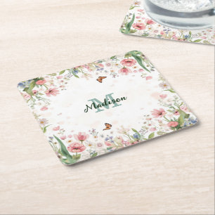 Posavasos Cuadrado De Papel Hermoso ramo de flores silvestres de primavera con