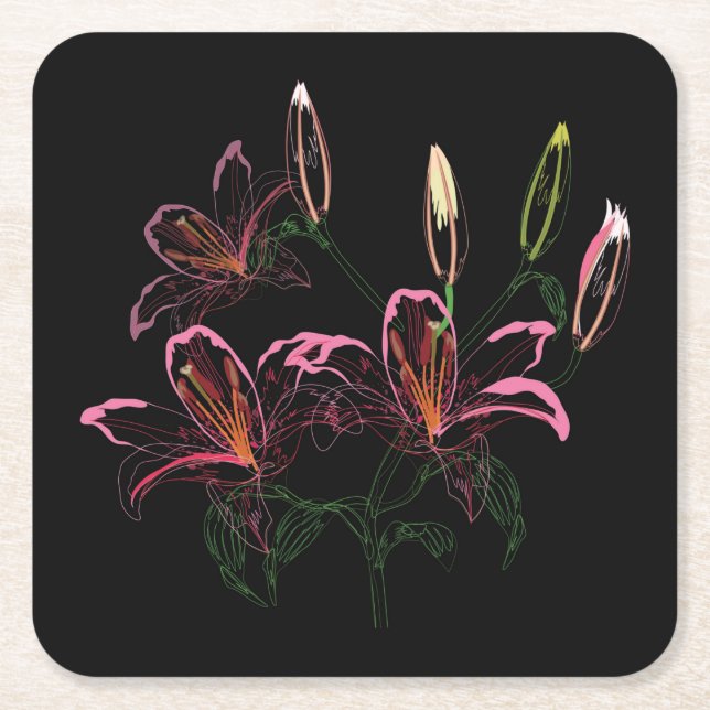 Posavasos Cuadrado De Papel Hermoso Resumen Esbozo Floral Conjunto De Pascua (Anverso)