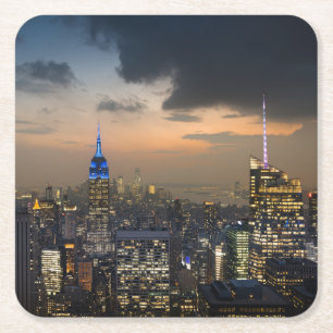 Posavasos Cuadrado De Papel Hermoso Skyline de la noche en Nueva York