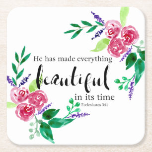 Posavasos Cuadrado De Papel Hermoso Versículo de la Biblia con Letra Floral de