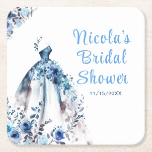 Posavasos Cuadrado De Papel Hermoso vestido floral azul para despedida de solt