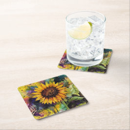 Posavasos Cuadrado De Papel Hermosos girasoles en acuarela