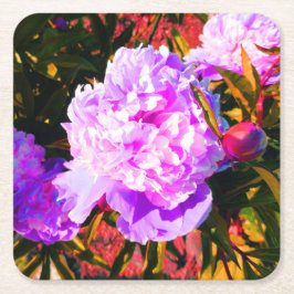 Posavasos Cuadrado De Papel Hermosos Peonies Rosados