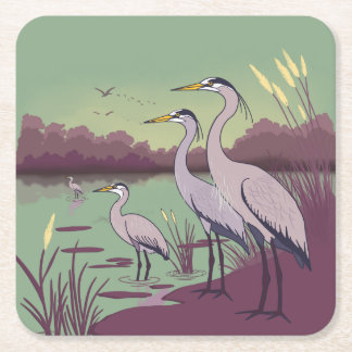 Posavasos Cuadrado De Papel Herons by the Lake