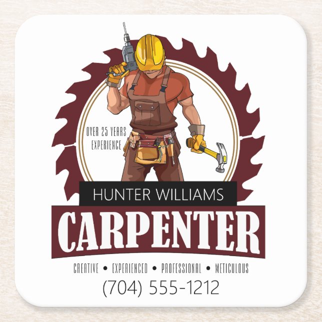 Posavasos Cuadrado De Papel Herramientas de carpintero rústico Tejido de mader (Anverso)