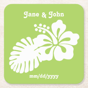 Posavasos Cuadrado De Papel Hibisco tropical en papel Peridot