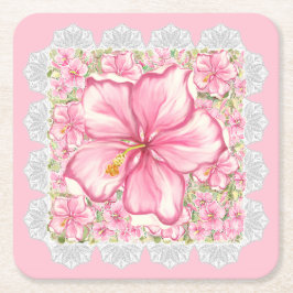 Posavasos Cuadrado De Papel Hibiscus & lace PINK