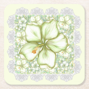 Posavasos Cuadrado De Papel Hibiscus & lace WHITE