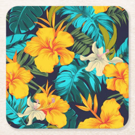 Posavasos Cuadrado De Papel Hibiscus Sunshine-Bright, Tropical Paper Coaster