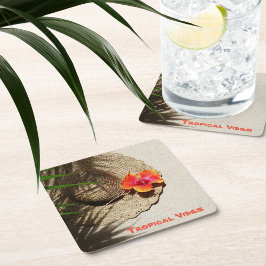 Posavasos Cuadrado De Papel Hibiscus Tropical Vibes Straw Gorra