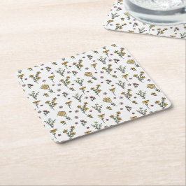 Posavasos Cuadrado De Papel Hibiscus Watercolor Botánico Blooming Seamless