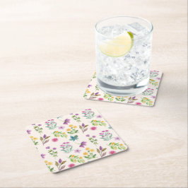 Posavasos Cuadrado De Papel Hibiscus Watercolor Botánico Blooming Seamless