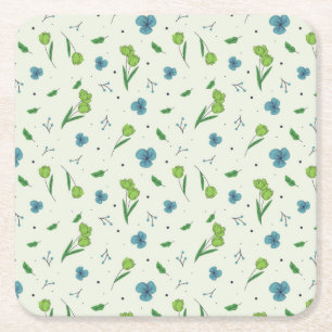 Posavasos Cuadrado De Papel Hibiscus Watercolor Botánico Blooming Seamless