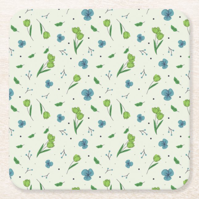 Posavasos Cuadrado De Papel Hibiscus Watercolor Botánico Blooming Seamless (Anverso)