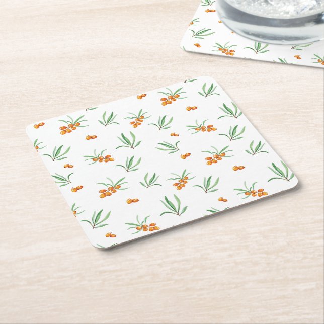 Posavasos Cuadrado De Papel Hibiscus Watercolor Botánico Blooming Seamless (En perspectiva)