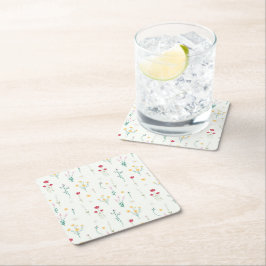 Posavasos Cuadrado De Papel Hibiscus Watercolor Botánico Blooming Seamless